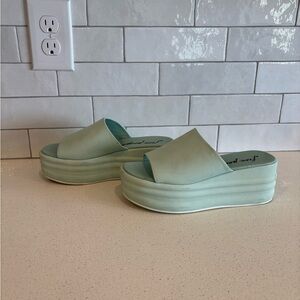 Free People Womens Green Mint Leather Wedge Sandals Shoes US 5.5 EU 36 EUC